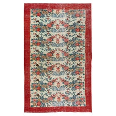 5.8x9.3 Ft Authentic Floral Pattern Mid-Century Hand Knotted Anatolian Area Rug