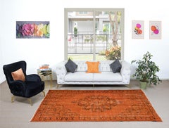 5.8x9.3 Ft Contemporary Living Room Carpet in Orange, Hand-Made Turkish Area Rug
