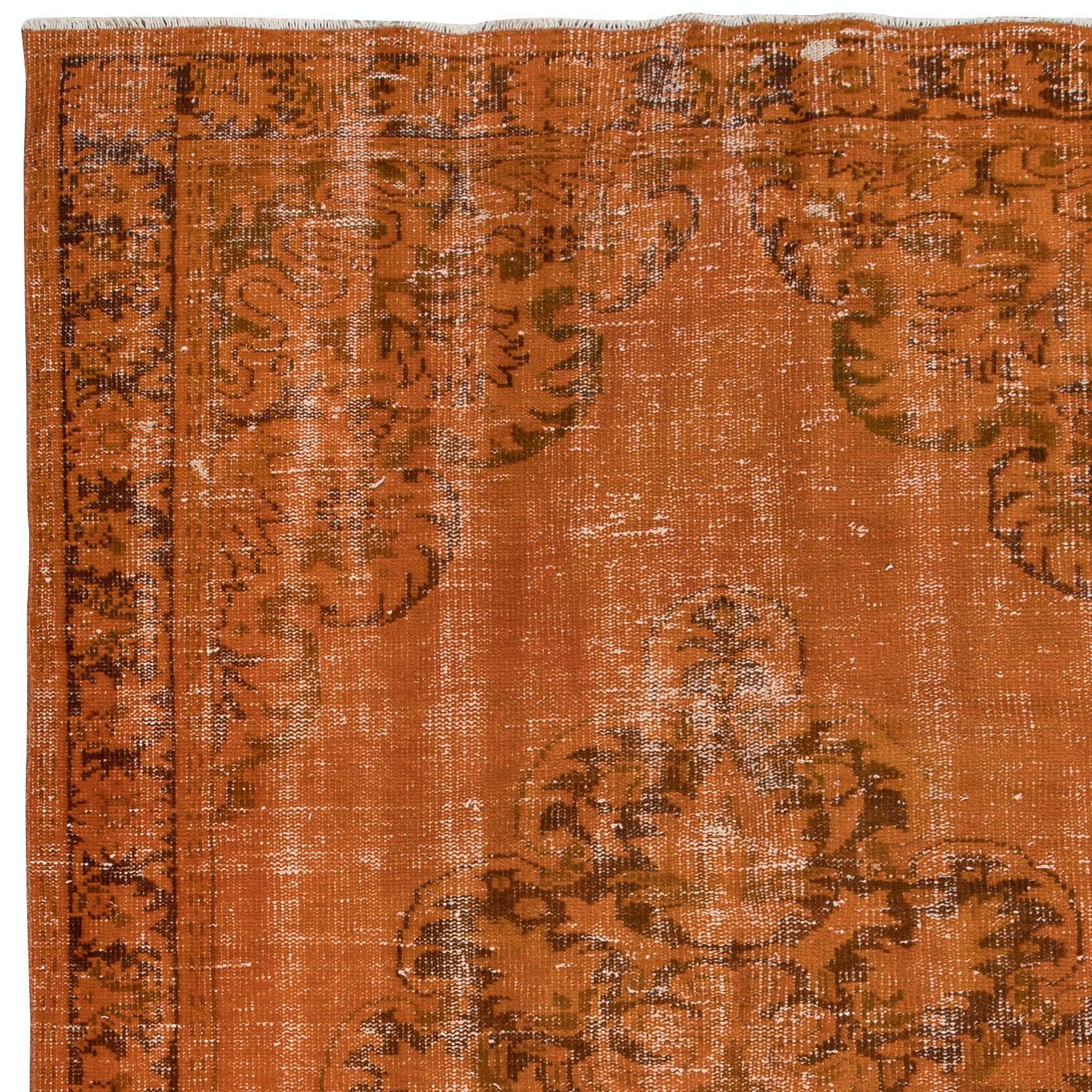 Hand-Woven 5.8x9.3 Ft Contemporary Living Room Carpet in Orange, Hand-Made Turkish Area Rug For Sale