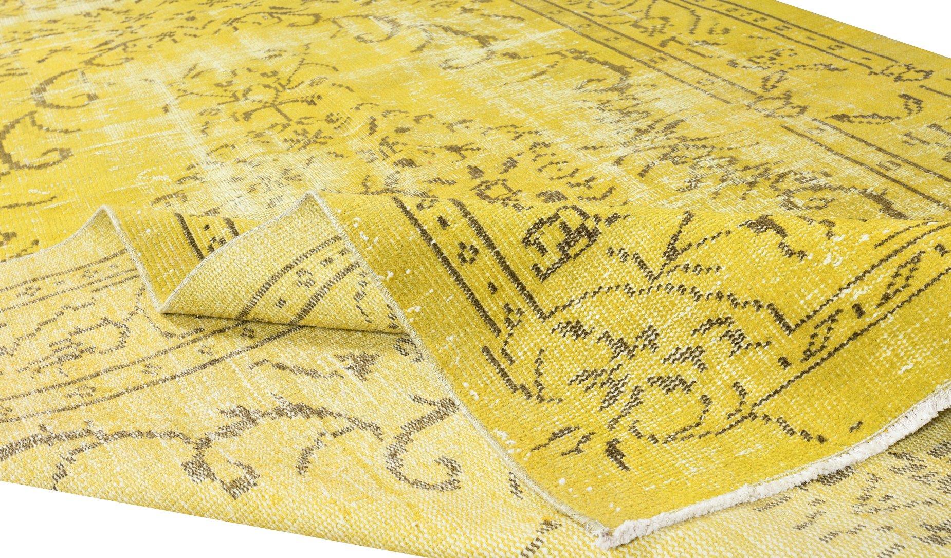 Modern Hand Knotted Yellow Overdyed Wool Rug, Vintage Carpet from Turkey For Sale