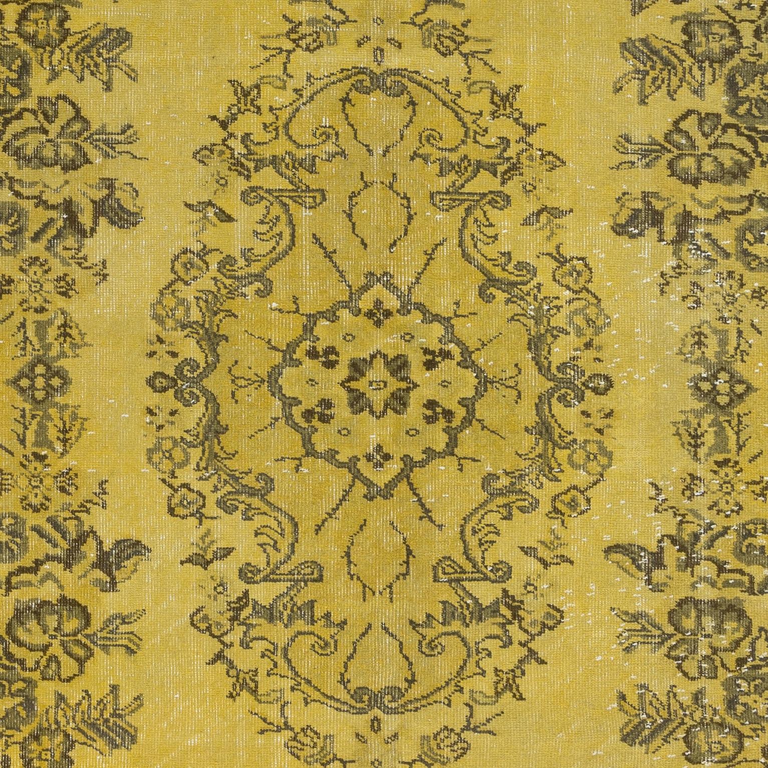 20th Century 5.8x9.3 Ft Modern Handmade Turkish Rug with Medallion Design & Yellow Background For Sale