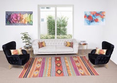 5.8x9.3 Ft Vintage Hand Woven Kilim, Colorful Rug, Turkish Carpet, 100% Wool
