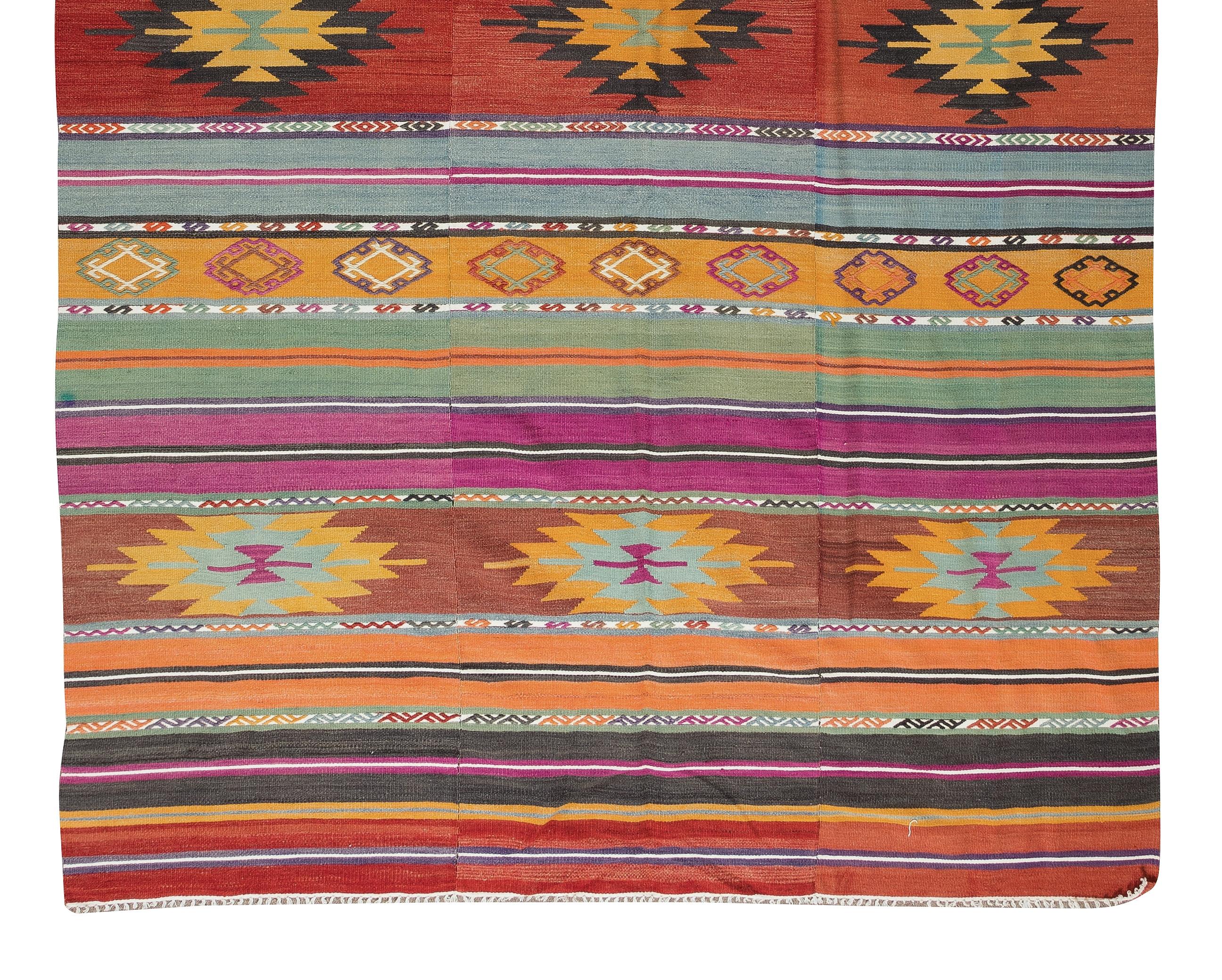 20th Century 5.8x9.3 Ft Vintage Hand Woven Kilim, Colorful Rug, Turkish Carpet, 100% Wool For Sale