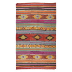 5.8x9.3 Ft Vintage Kilim tessuto a mano, tappeto colorato, tappeto turco, 100% lana