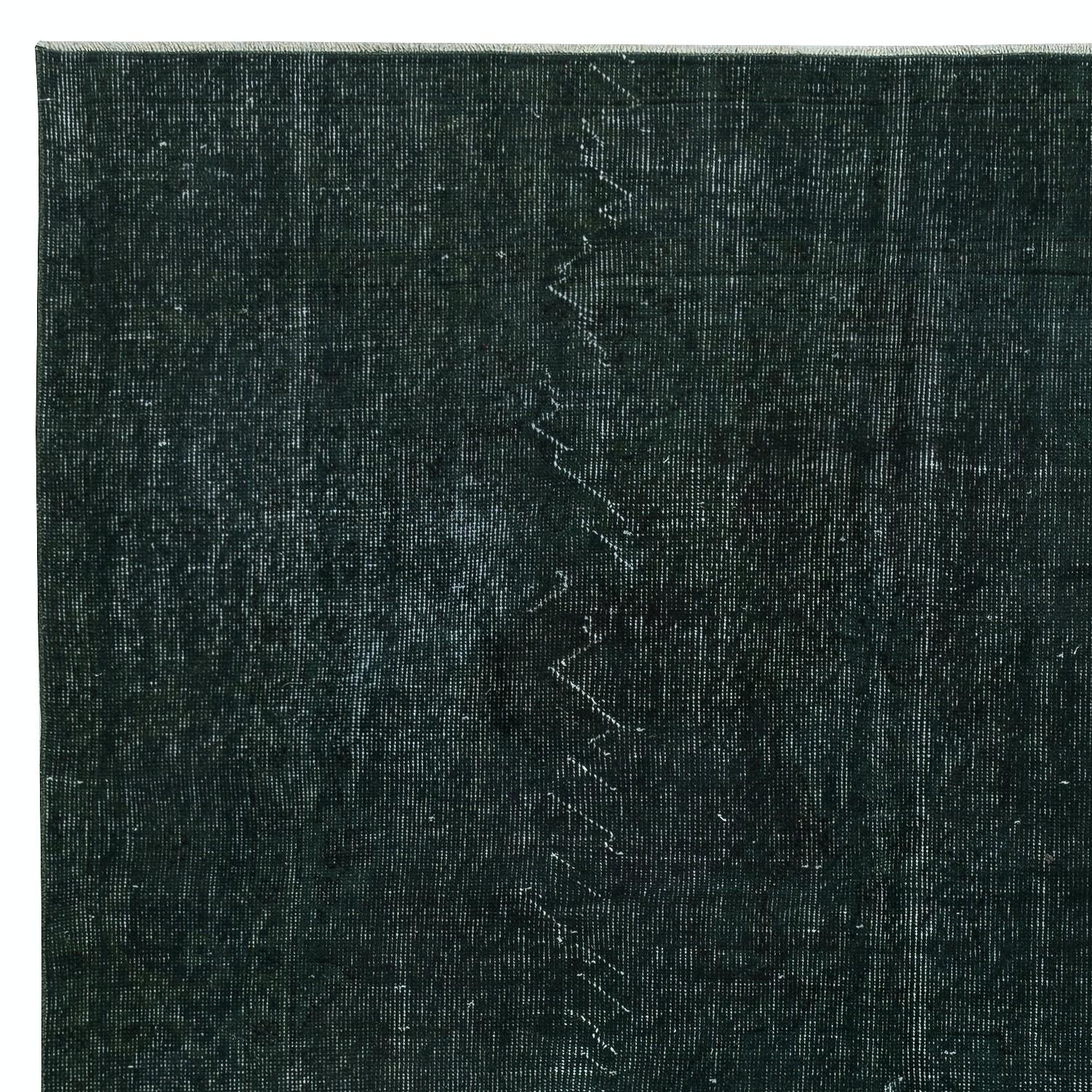 5.8x9.4 Ft Hand-Knotted Turkish Wool Area Rug Overdyed in Solid Dark Green Color In Good Condition For Sale In Spring Valley, NY