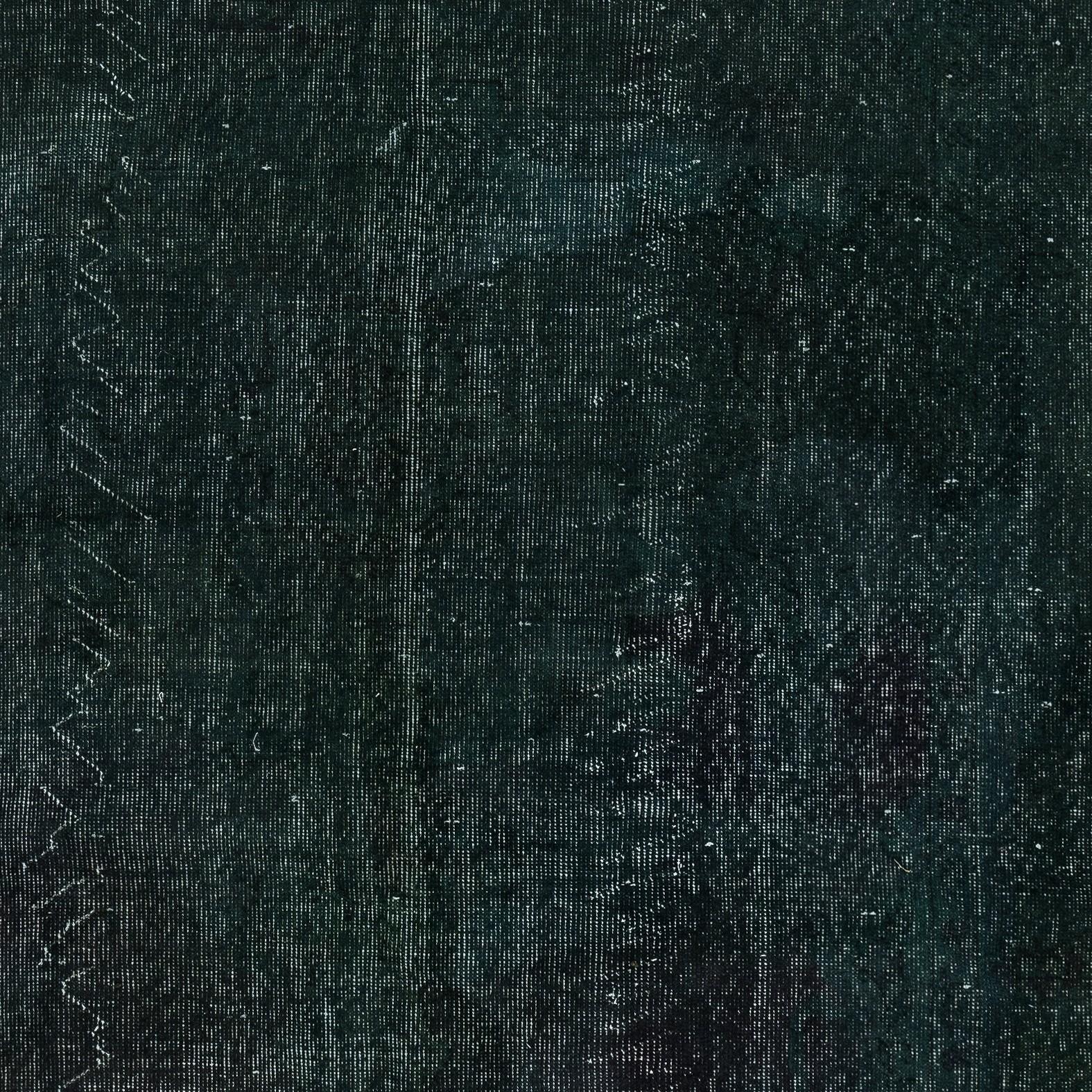 Mid-20th Century 5.8x9.4 Ft Hand-Knotted Turkish Wool Area Rug Overdyed in Solid Dark Green Color For Sale