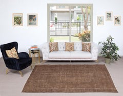 5.8x9.4 Ft Vintage Brown Area Rug. Handmade Turkish Rug for Contemporary Spaces