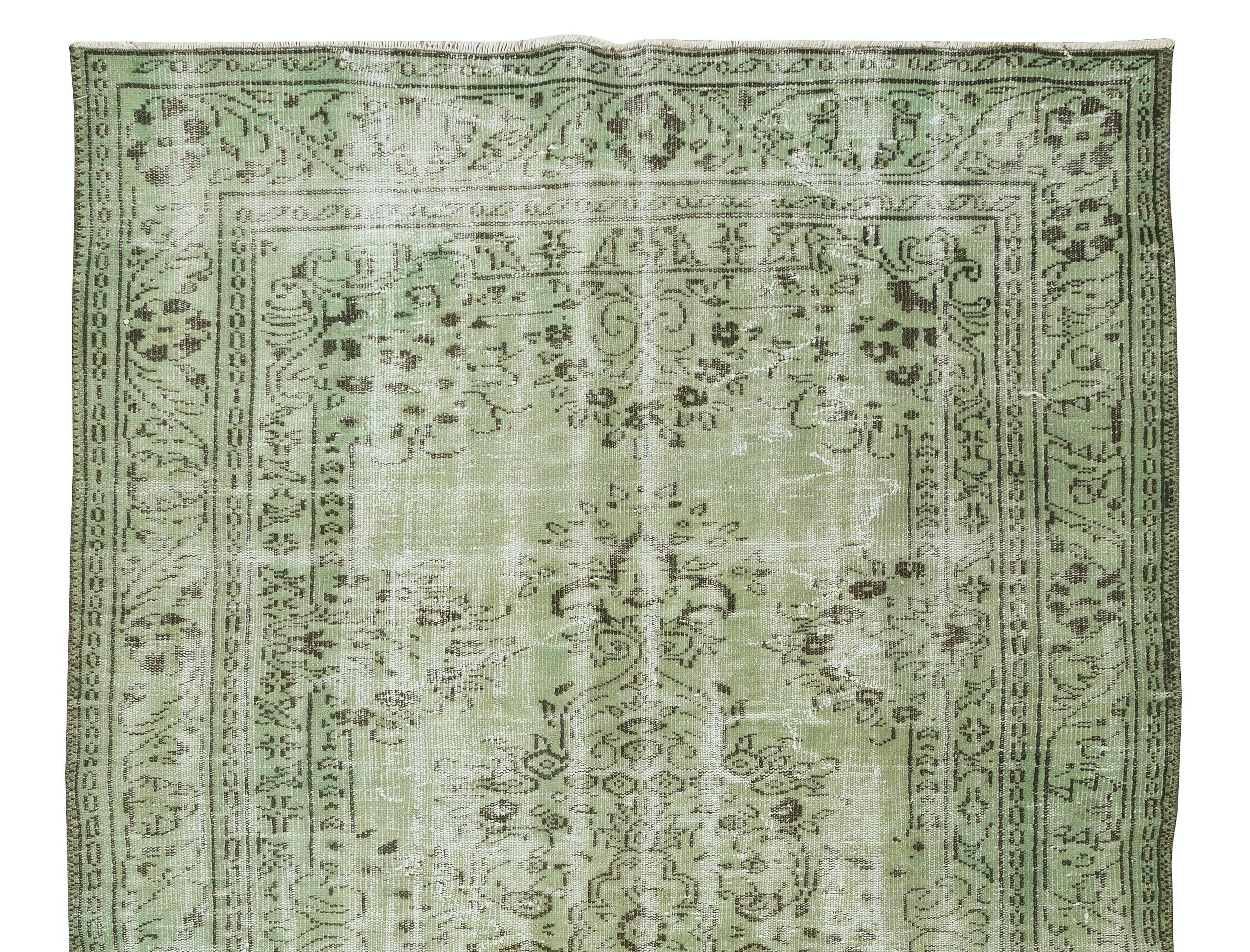 Hand-Knotted 5.8x9.5 Ft Living Room Decor Rug, Light Green Turkish Handmade Carpet For Sale