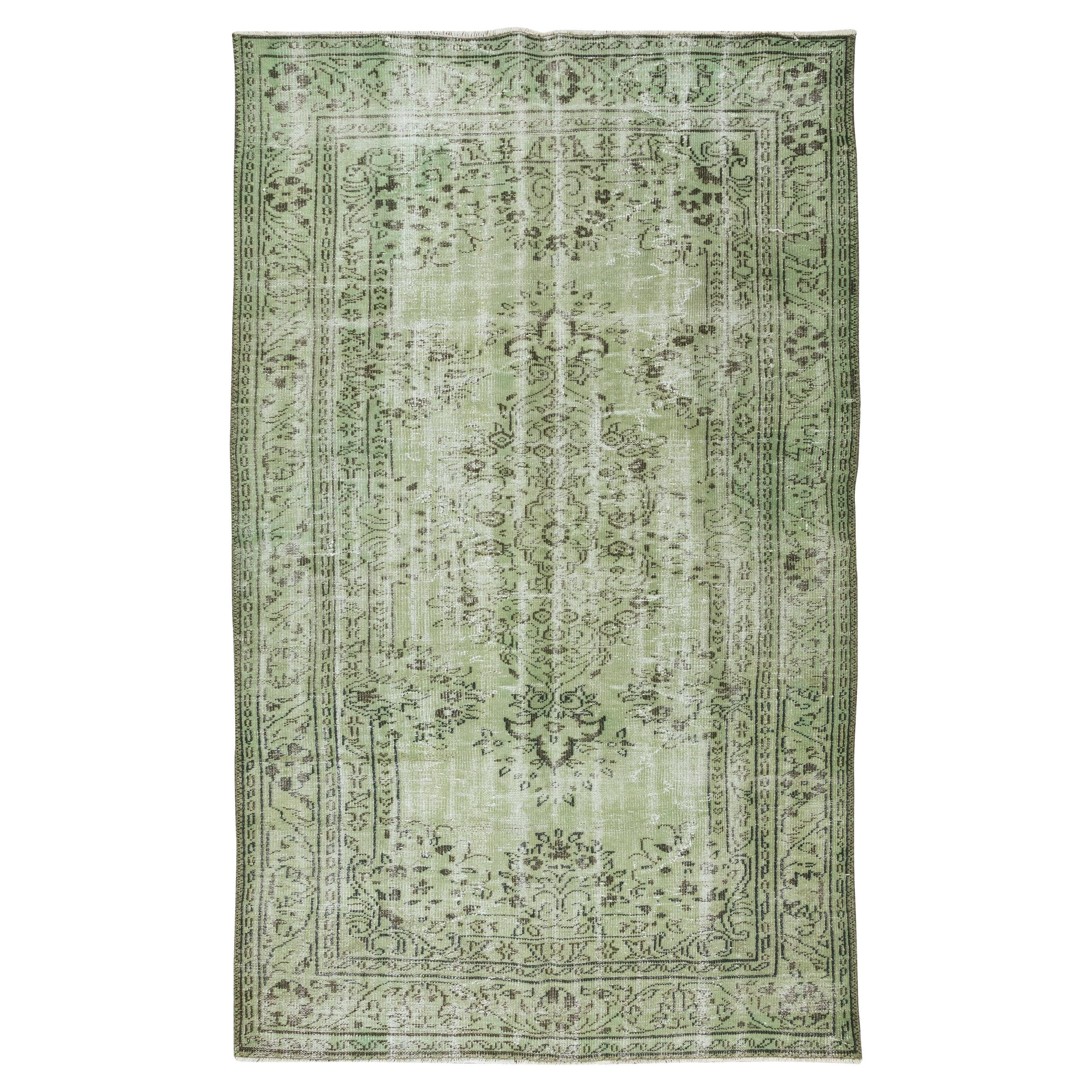5.8x9.5 Ft Living Room Decor Rug, Light Green Turkish Handmade Carpet For Sale
