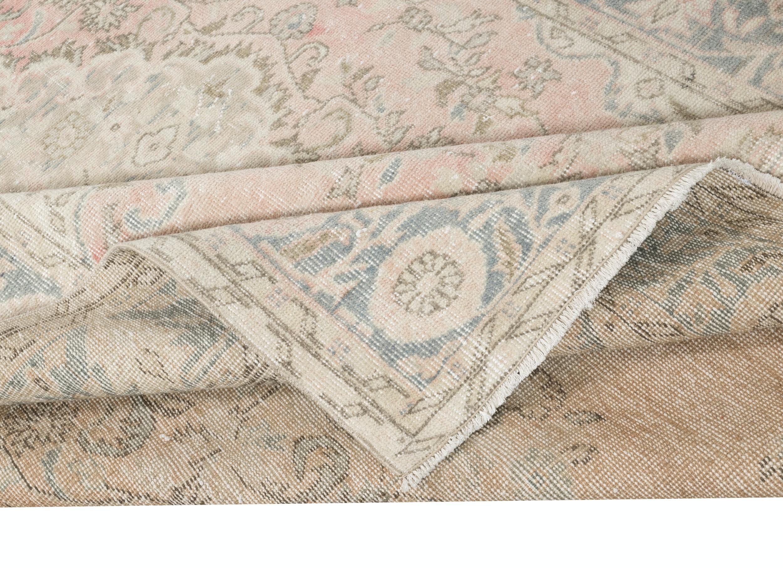 5.8x9,5 Ft Einzigartiger Vintage-Teppich, handgefertigter türkischer Teppich, sonnenverblasst, handgefertigt (Land) im Angebot