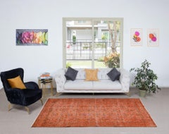 Tappeto turco fatto a mano arancione 5.8x9.5 Ft per l'arredamento moderno di casa e ufficio