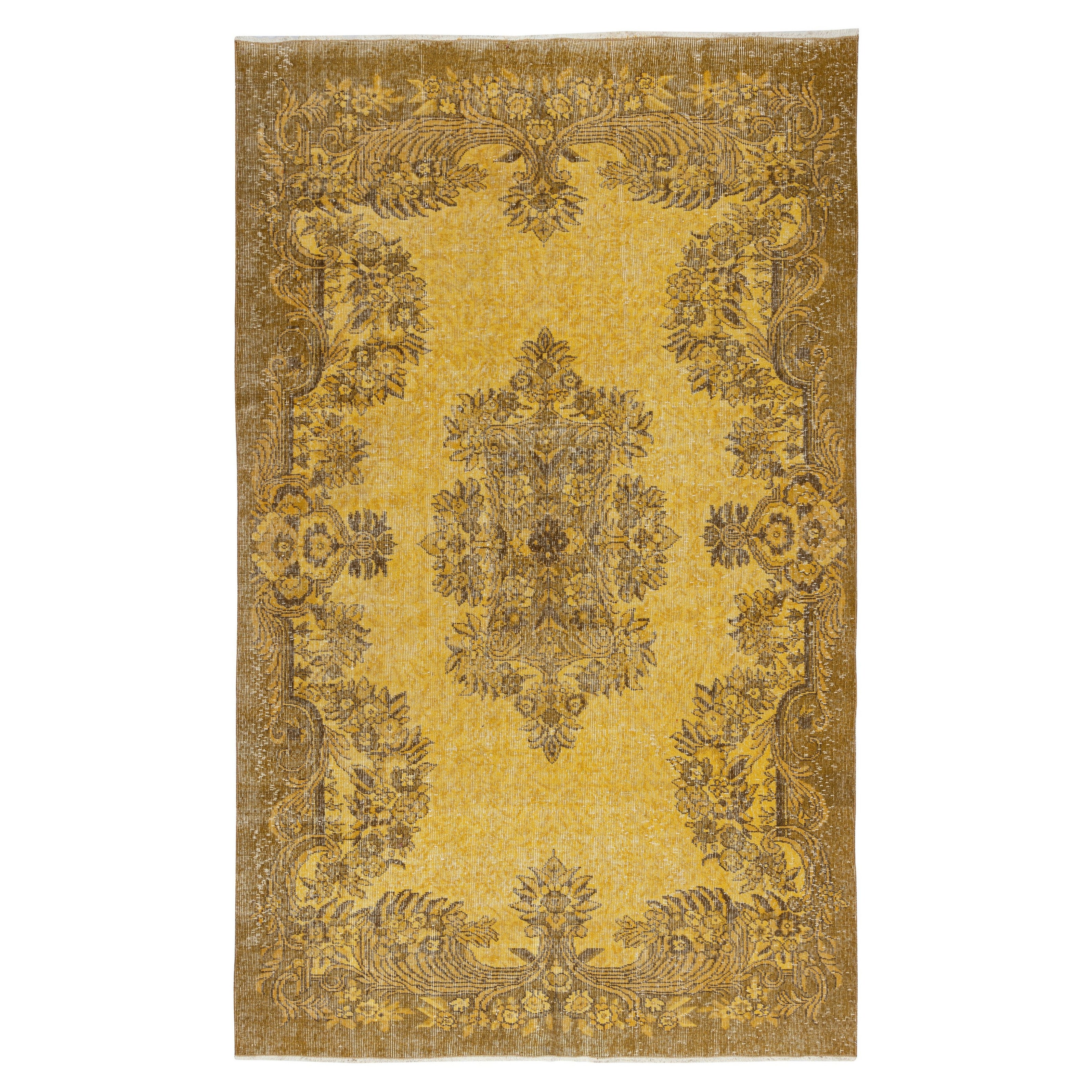 5.8x9.5 Ft Vintage Handmade Turkish Rug Overdyed in Gelb für moderne Interieurs