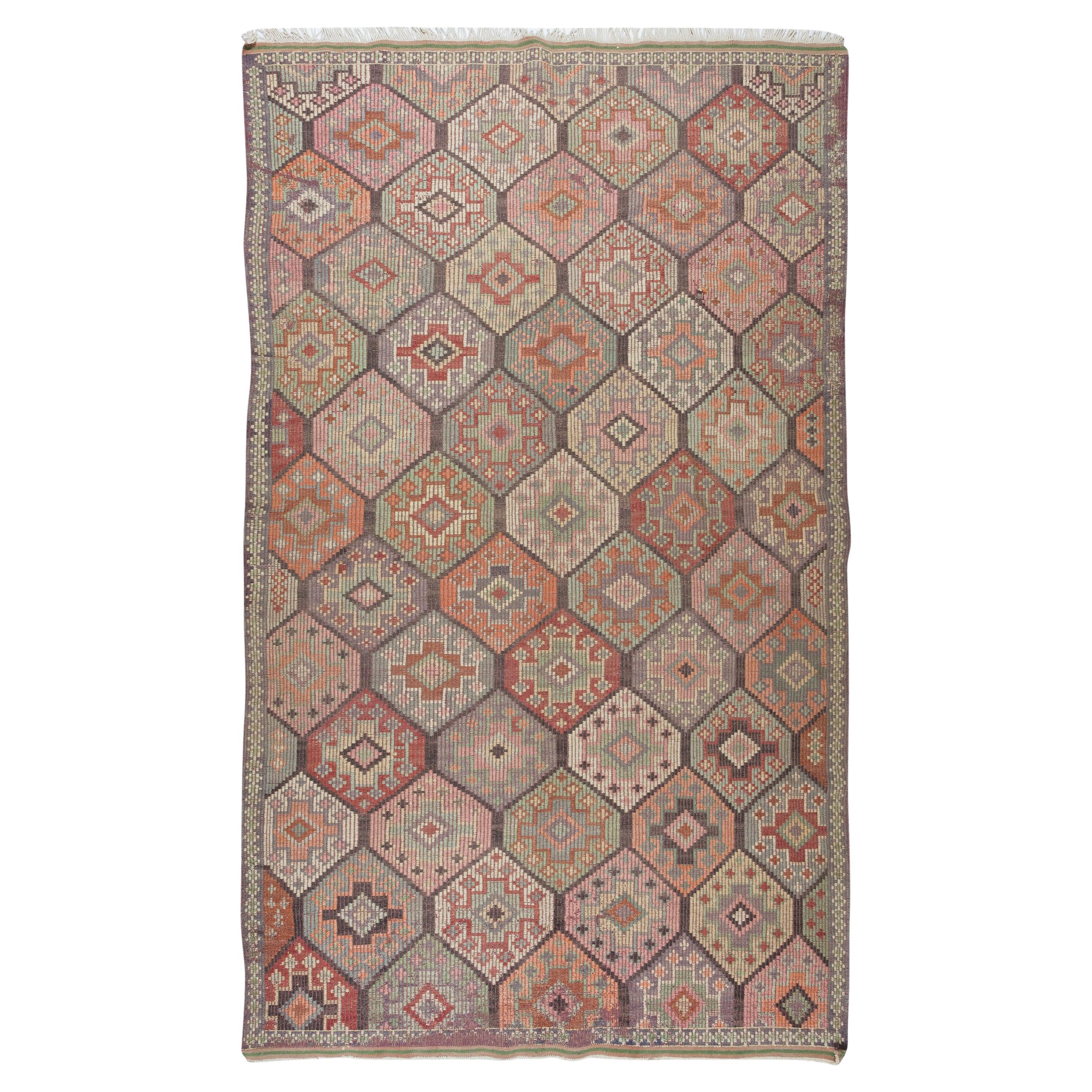 5.8x9,5 Ft Vintage Türkischer Jijim-Kelim-Teppich, einzigartiger handgewebter Wollteppich