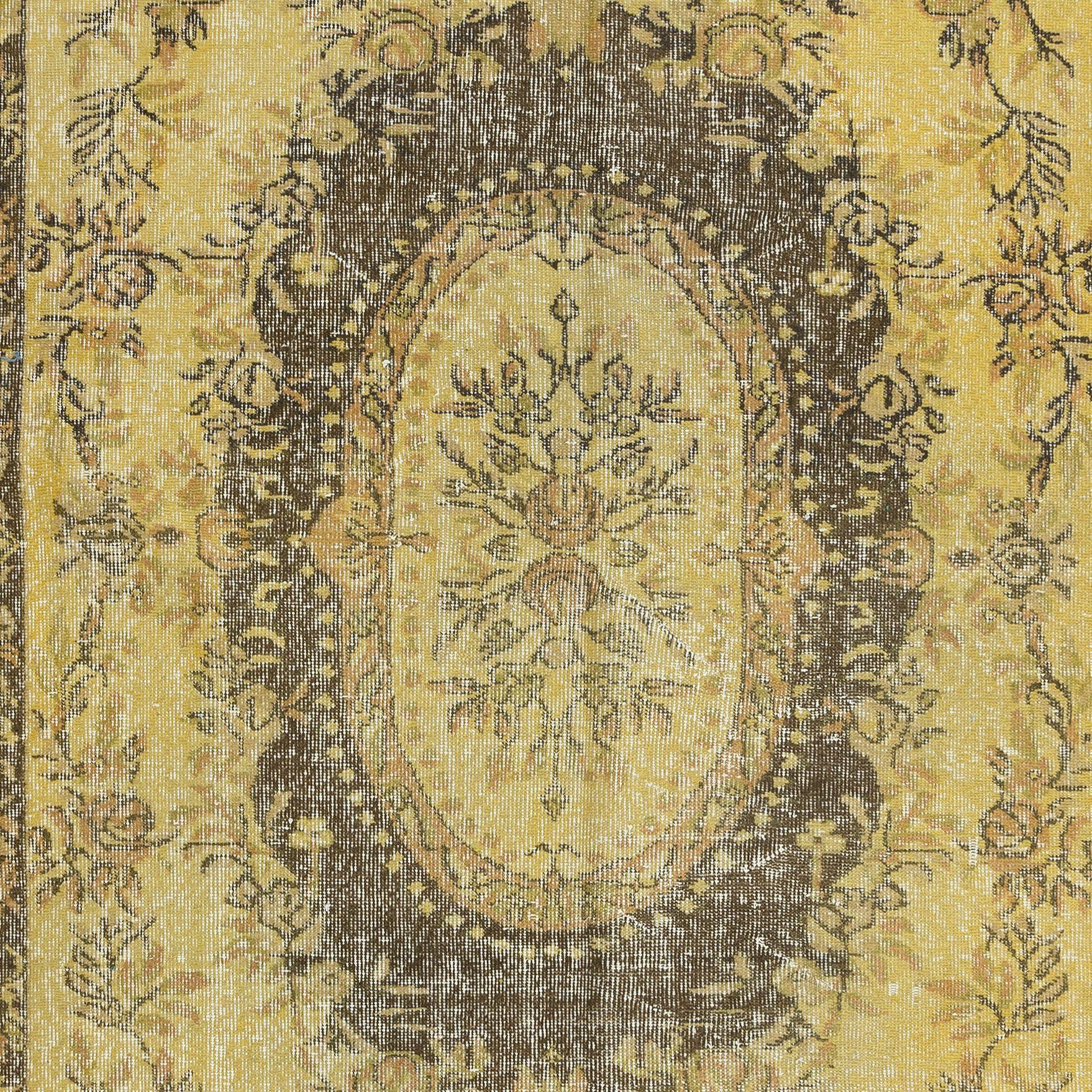 Hand-Knotted 5.8x9.6 Ft Classic Aubusson Inspired Handmade Turkish Rug in Soft Yellow & Brown For Sale