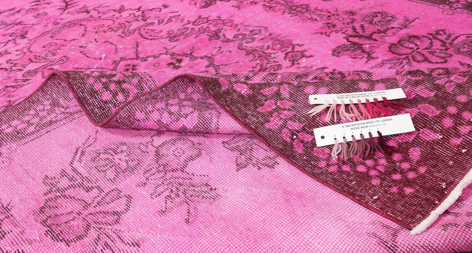 Modern Handmade Floral Medallion Design Turkish Vintage Rug OverDyed in Pink For Sale