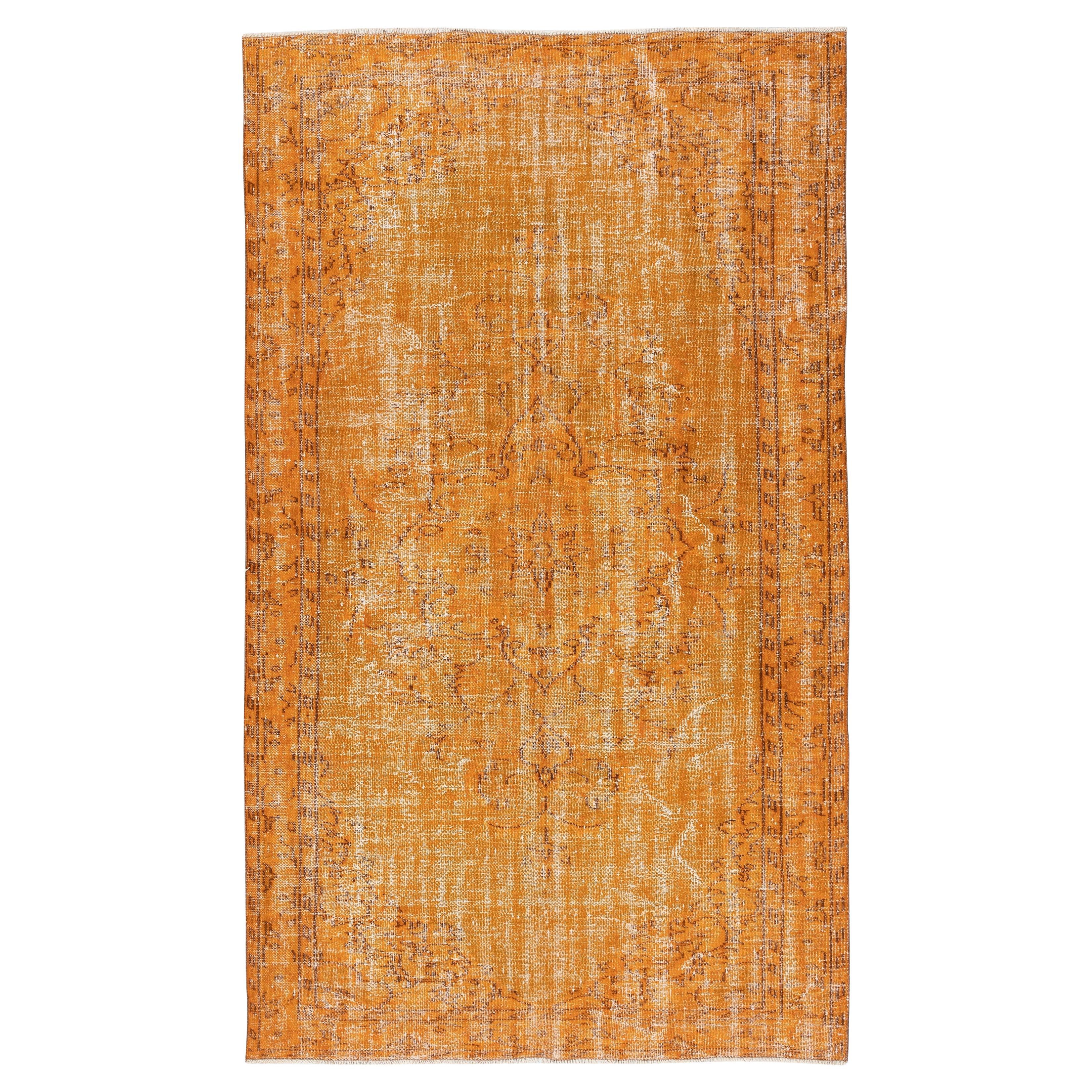 Tappeto turco moderno fatto a mano 5.8x9.6 Ft. Tappeto arancione vintage per il soggiorno