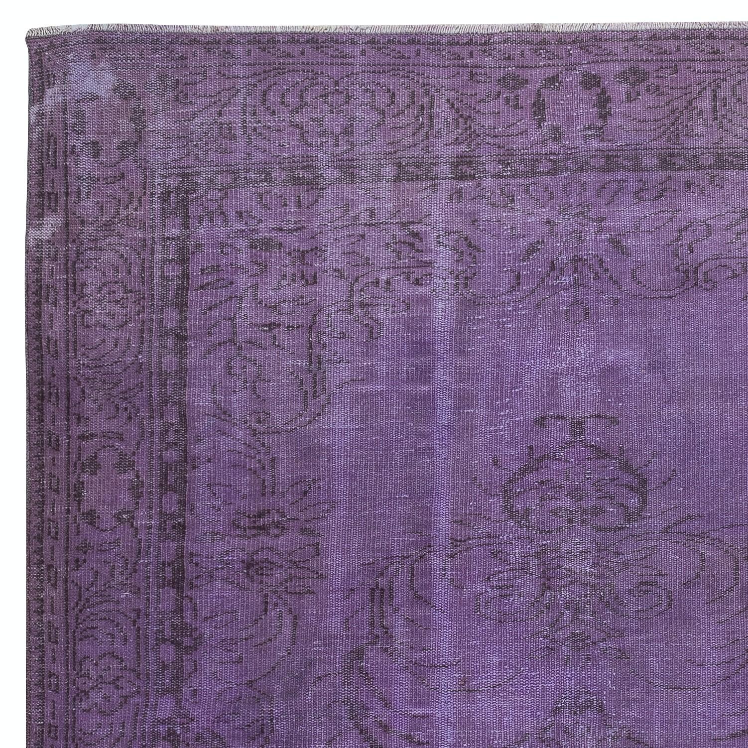 Hand-Knotted 5.8x9.6 Ft Vintage Turkish Area Rug redyed in Purple Color for modern interiors For Sale