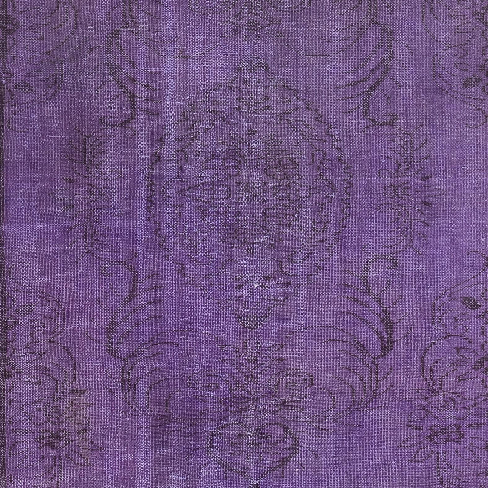 5.8x9.6 Ft Vintage Turkish Area Rug redyed in Purple Color for modern interiors In Good Condition For Sale In Spring Valley, NY