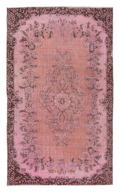 Handmade Floral Medallion Design Turkish Vintage Rug OverDyed in Pink