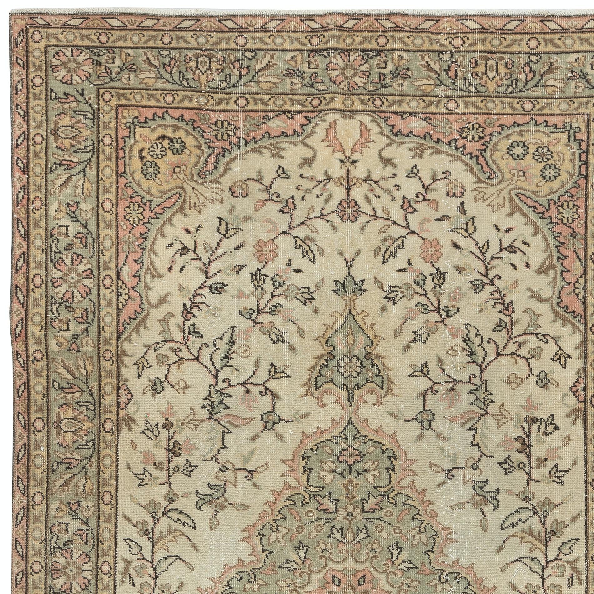 5.8x9.7 Ft Handmade Vintage Beige Türkisch Teppich für rustikale oder Landhausstil Haus (Mitte des 20. Jahrhunderts) im Angebot