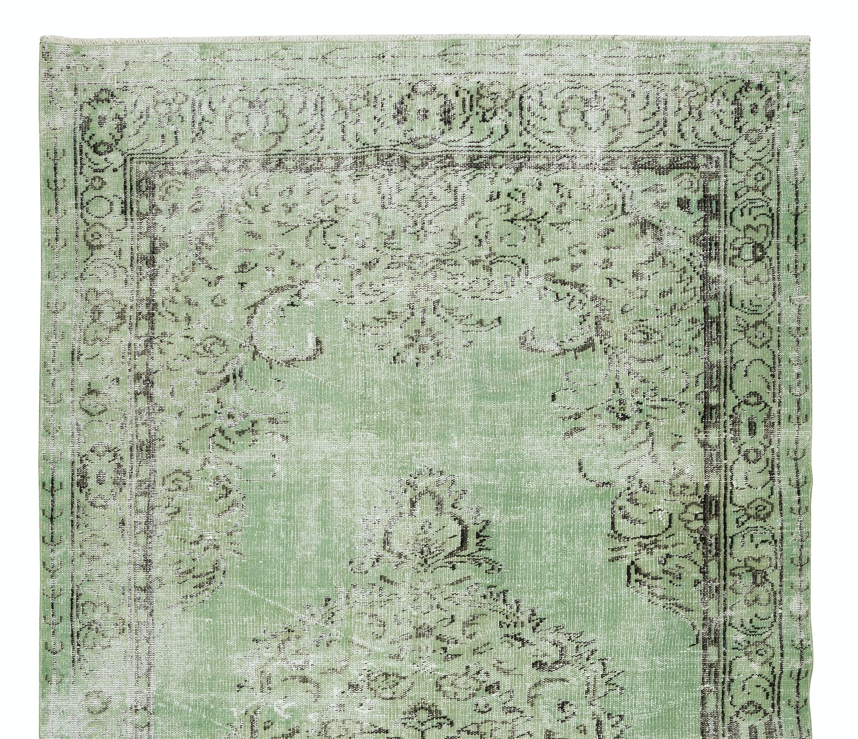 Hand-Knotted 5.8x9.9 Ft Green Over-Dyed Floor Rug, Hand Knotted Turkish Vintage Wool Carpet For Sale