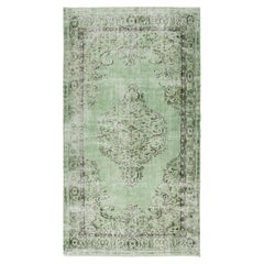 Alfombra de lana turca vintage anudada a mano, verde sobreteñida, de 1,8 x 2,9 metros