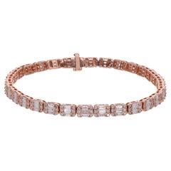 5.9 Quilates Baguette Racimo Redondo Diamantes Pulsera Tenis Oro Rosa 14 Kilates