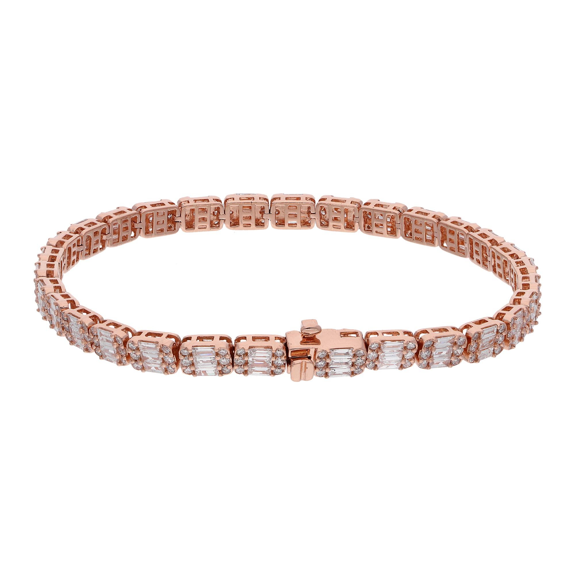 5.9 Quilates Baguette Racimo Redondo Diamantes Pulsera Tenis Oro Rosa 18 Kilates Corte baguette en venta