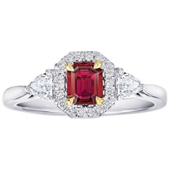 .59 Carat Emerald Cut Natural No Heat Ruby and Diamond Platinum and 18k Ring