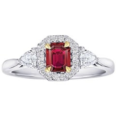 .59 Carat Emerald Cut Natural No Heat Ruby and Diamond Platinum and 18k Ring