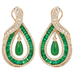5.9 Carat Emerald, Green Chalcedony and Diamond Earrings in 18 Karat Yellow Gold