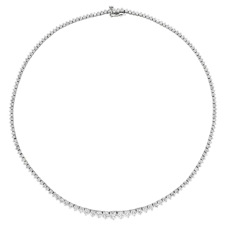 5.9 Carat Graduated Round Diamond Necklace in 14k White Gold For Sale