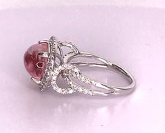 5.9 Carat Pink Tourmaline Cabochon and Diamond Ring
