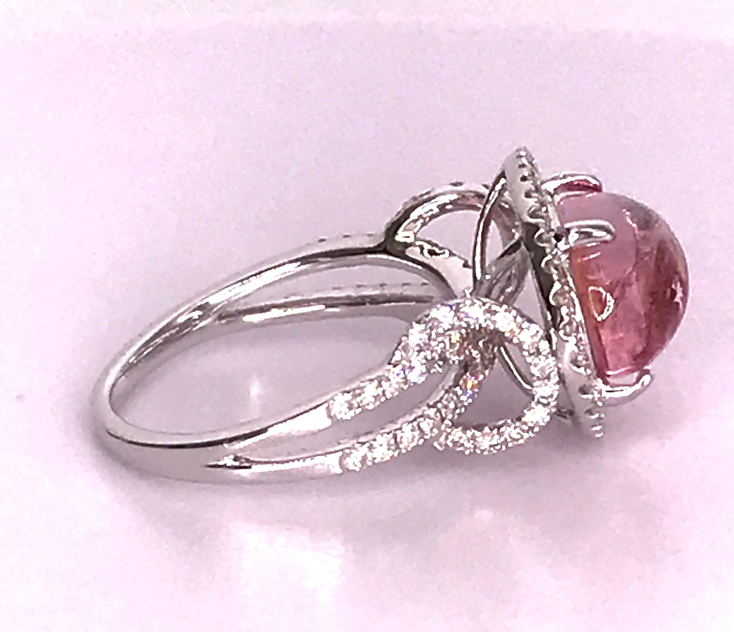 5.9 Carat Pink Tourmaline Cabochon and Diamond Ring In New Condition For Sale In Los Angeles, CA