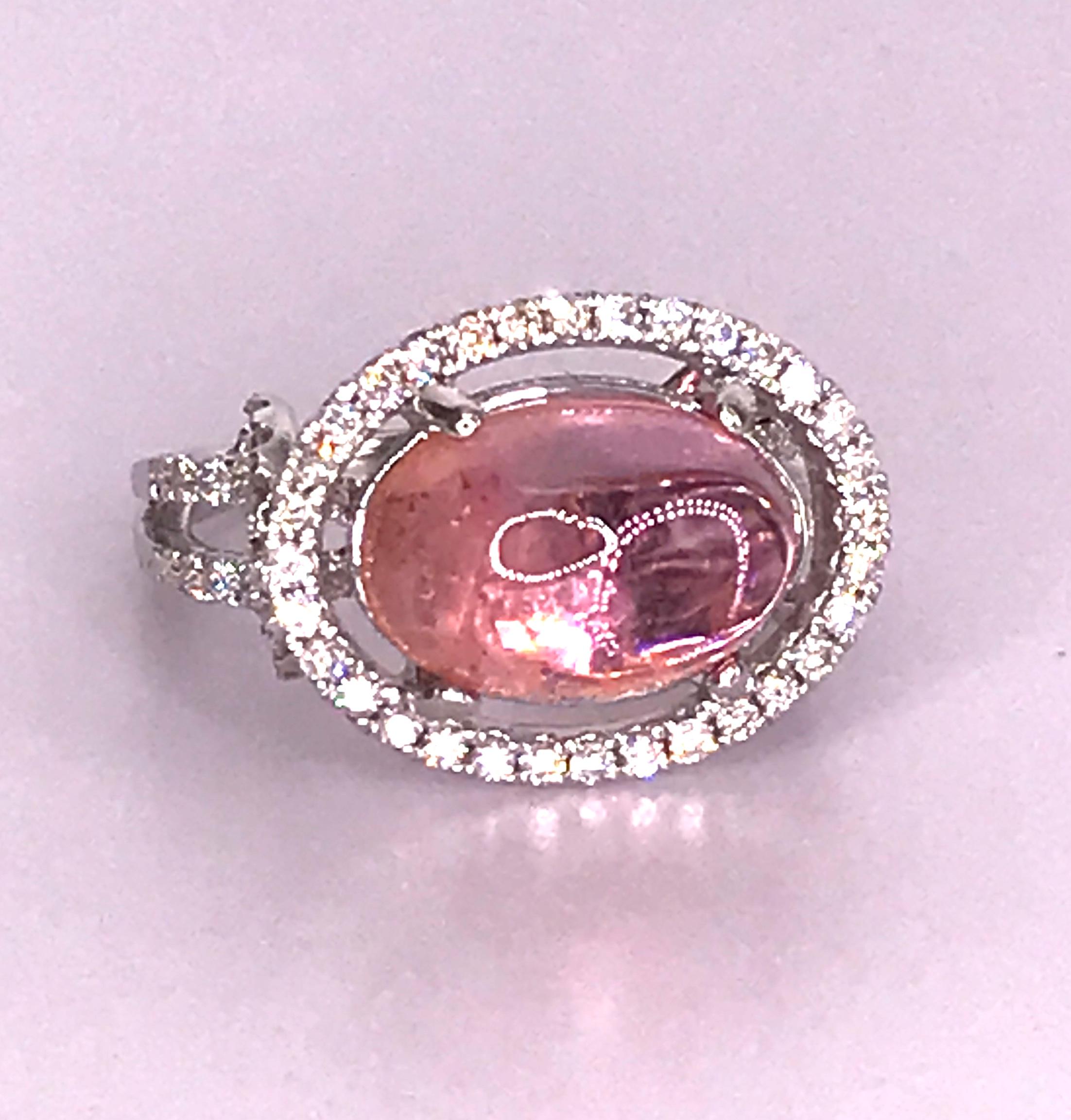 Women's 5.9 Carat Pink Tourmaline Cabochon and Diamond Ring For Sale