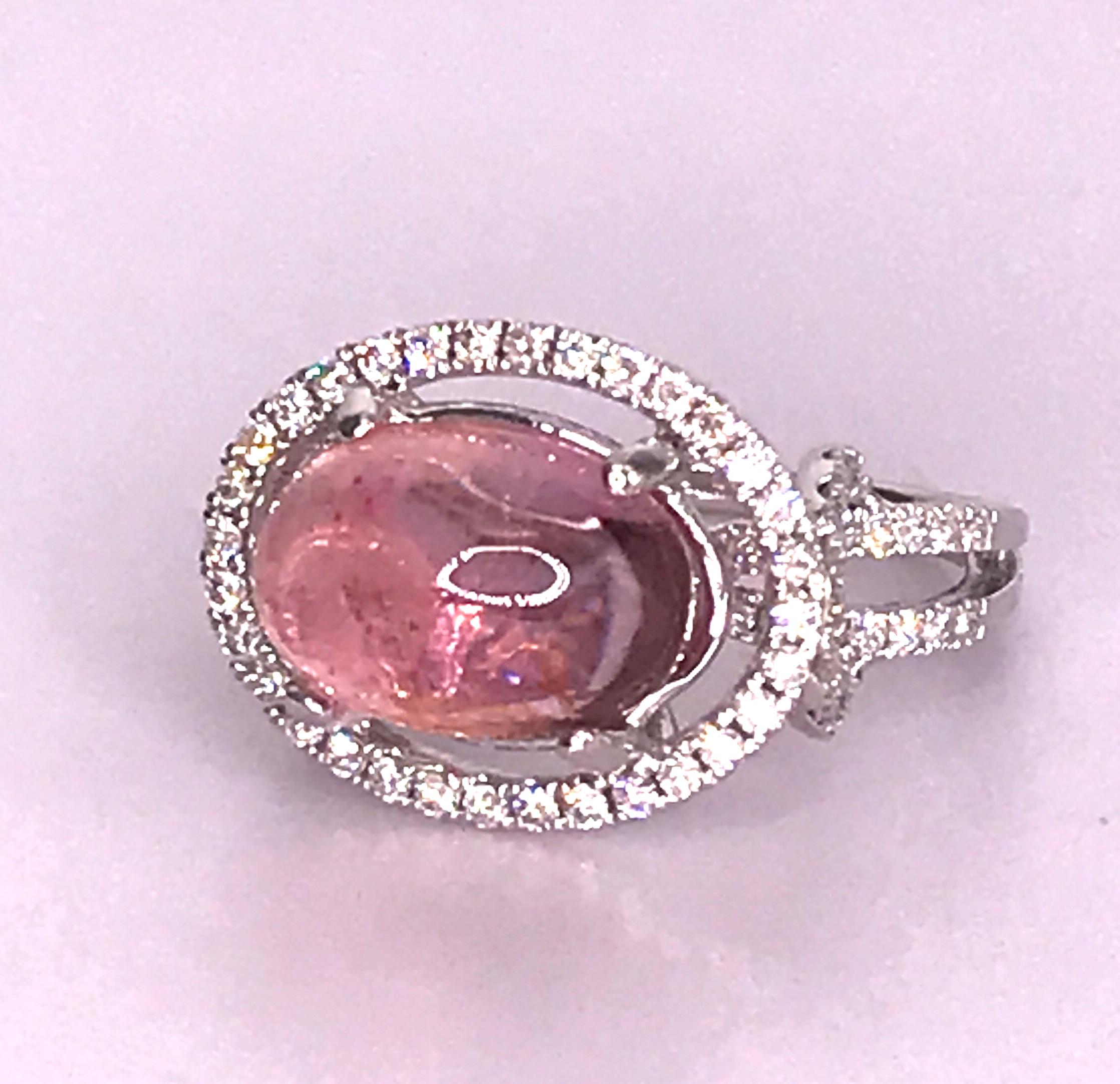 5.9 Carat Pink Tourmaline Cabochon and Diamond Ring For Sale 1