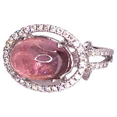 5.9 Carat Pink Tourmaline Cabochon and Diamond Ring