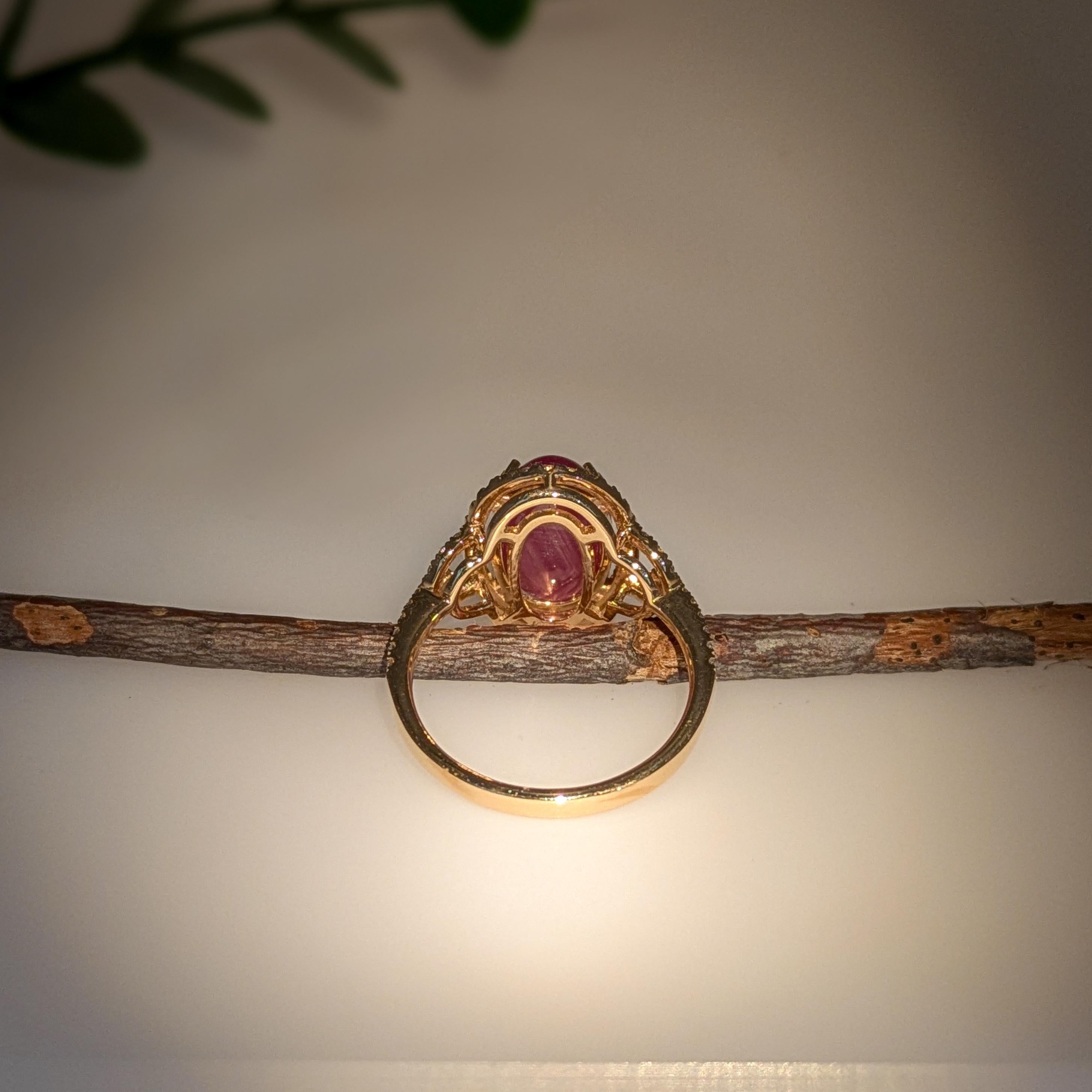 5.9 Carat Star Ruby Ring w Natural Diamond Accents in Solid 14K Gold  OV 12x8mm In New Condition For Sale In Columbus, OH