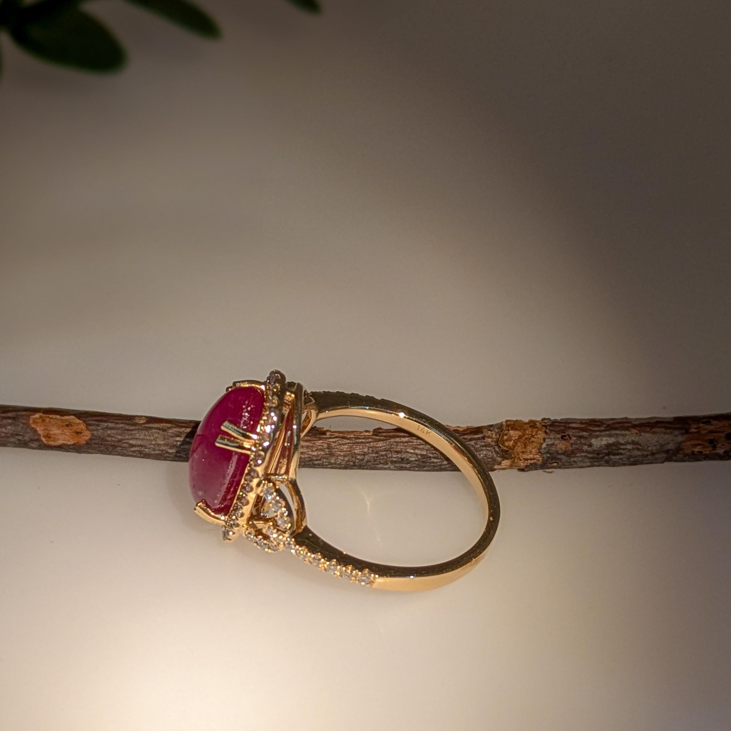 Women's 5.9 Carat Star Ruby Ring w Natural Diamond Accents in Solid 14K Gold  OV 12x8mm For Sale