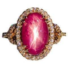 5.9 Carat Star Ruby Ring w Natural Diamond Accents in Solid 14K Gold  OV 12x8mm