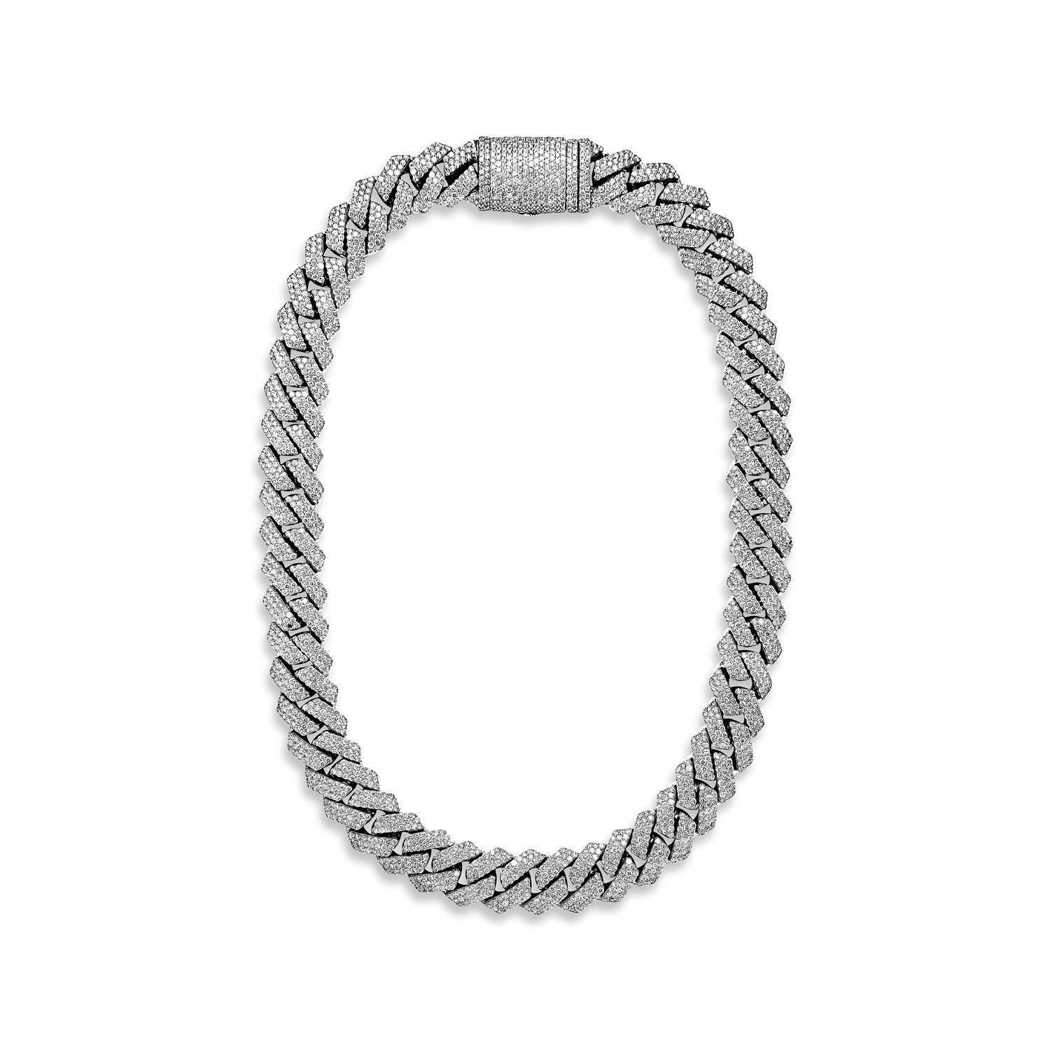 Diamond ICED OUT CUBAN CHAIN For Male, a luxurious and one-of-a-kind piece of jewelry. This stunning diamond is mined from the center of the earth, making it extremely rare and valuable. It weighs an impressive 58.71 Carats and is set in a beautiful