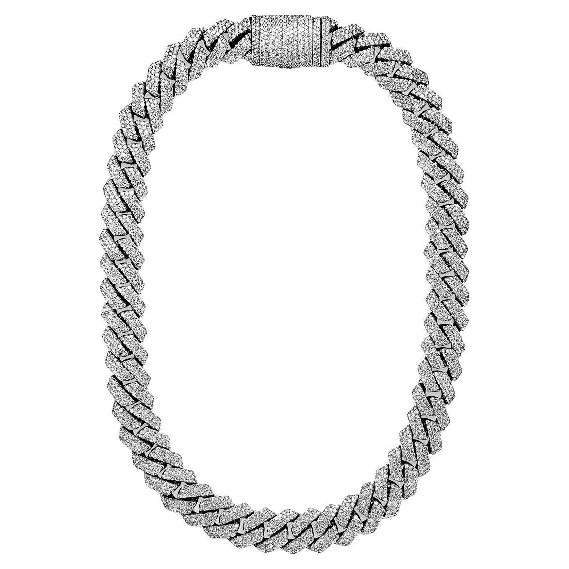 59 Carats Full Pave Diamond Cuban Link Chain in White Gold for Men For Sale