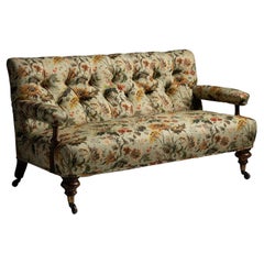 Antique Button Back Sofa in Linen Blend, England, circa 1880