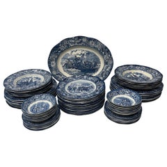59 Pc, Liberty Blue Staffordshire Ironstone Blue & White China Set