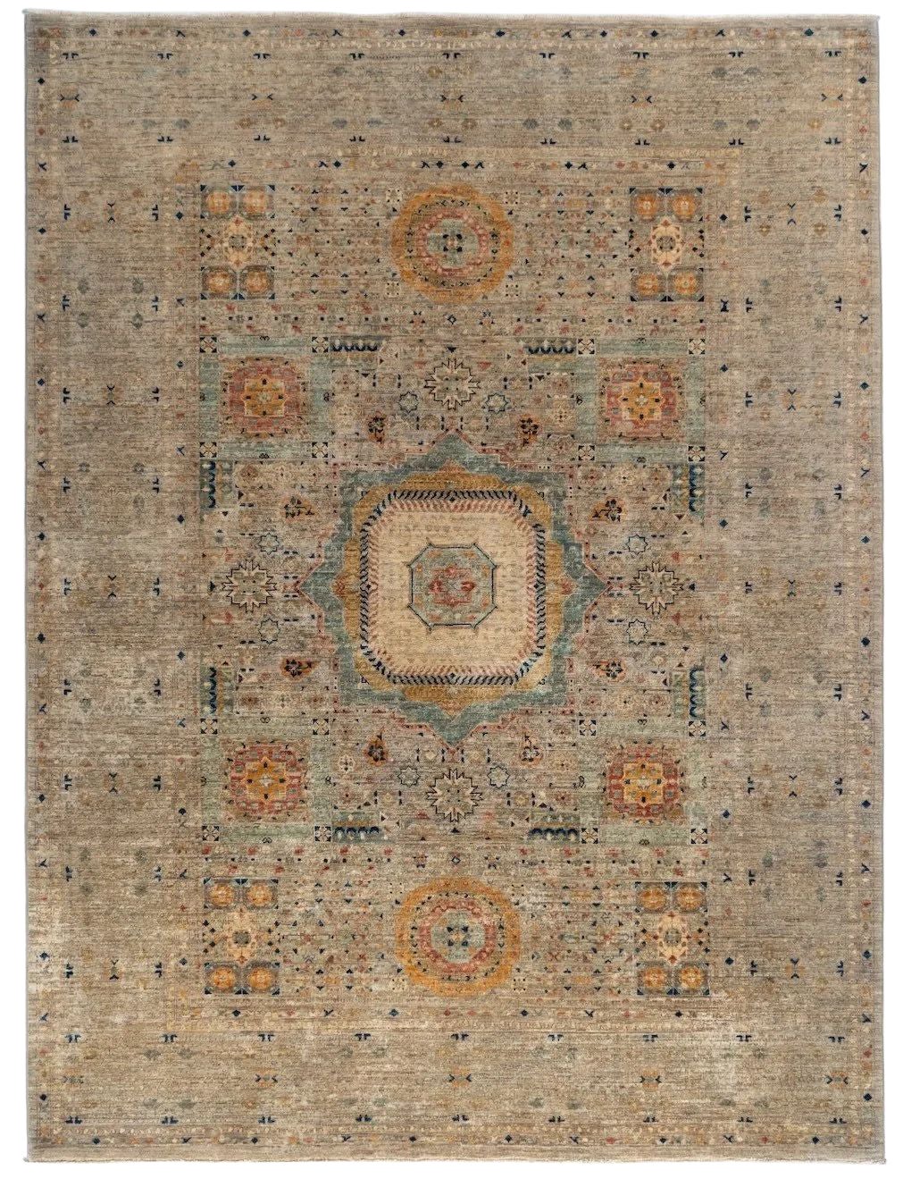 5'9" x 7'8" Hand-Knotted Afghan Mamluk Wool Rug – Elegant Neutral For Sale