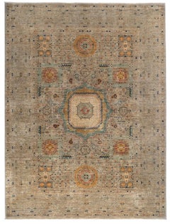 5'9" x 7'8" Hand-Knotted Afghan Mamluk Wool Rug – Elegant Neutral