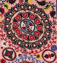 Silk Hand Embroidered Vintage Uzbek Suzani Bed Cover, Wall Hanging
