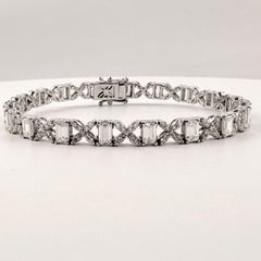 Pulsera de diamantes de 5,90 quilates, talla esmeralda y diamantes redondos, oro blanco de 14 quilates