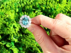 5.90 Carat High Zircon 1.48 Carat Diamond 18k White Gold Cluster Ring Circa 1925