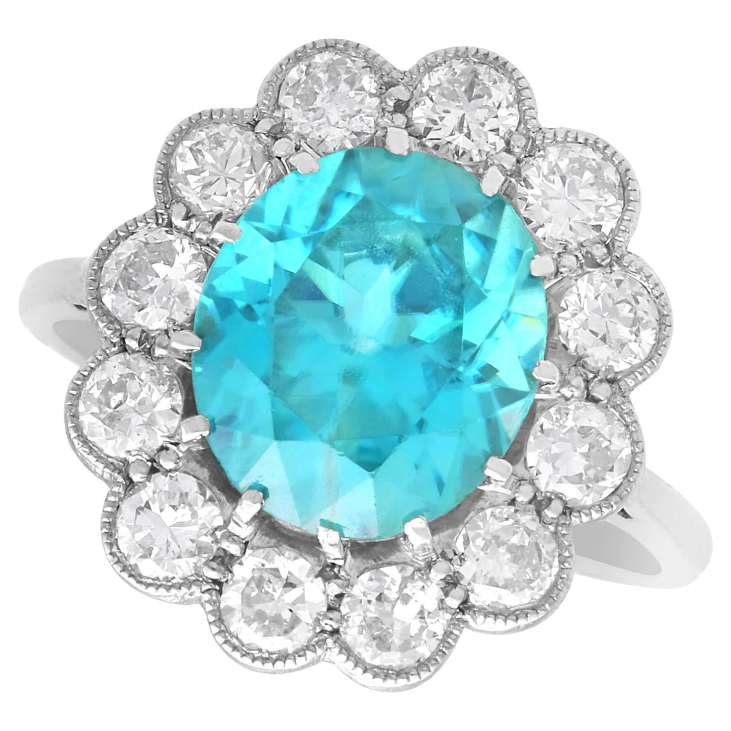 5.90 Carat High Zircon 1.48 Carat Diamond 18k White Gold Cluster Ring Circa 1925 For Sale